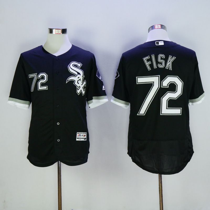 Men Chicago White Sox 72 Fisk Black MLB Jerseys